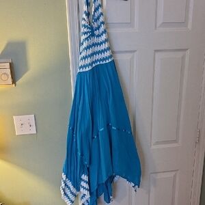 Blue and White Halter Dress